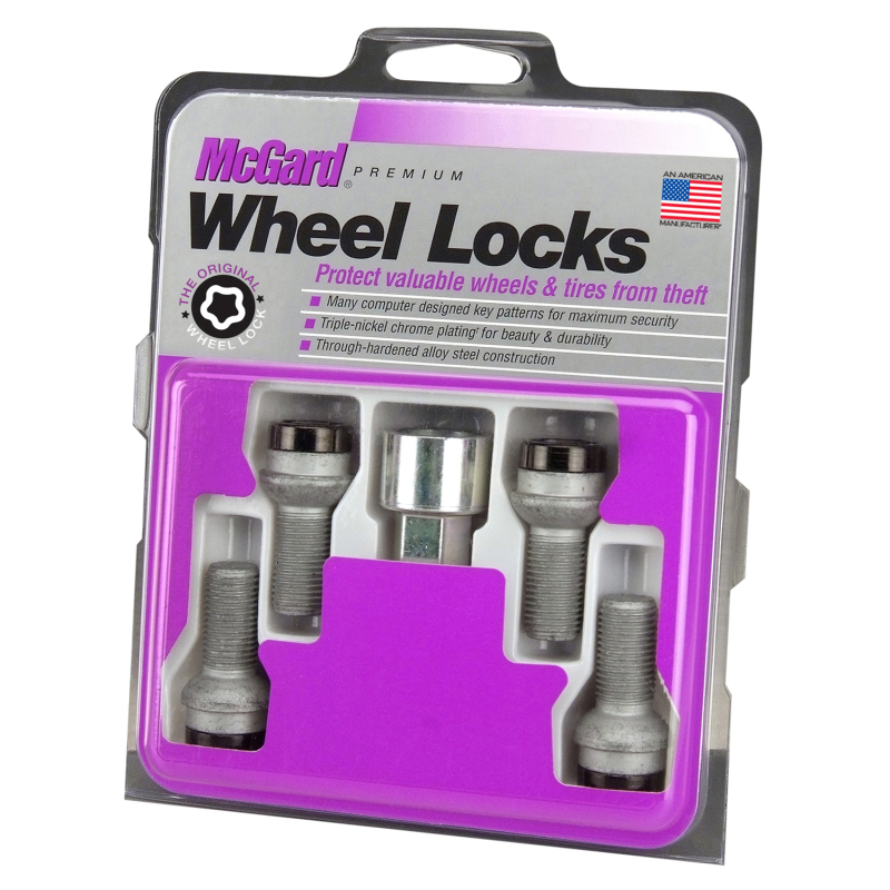 McGard Wheel Lock Bolt Set - 4pk. (Radius Seat) M14X1.5 / 17mm Hex / 27.0mm Shank Length - Black