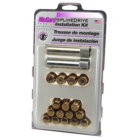 McGard SplineDrive Tuner 4 Lug Install Kit w/Locks & Tool (Cone) M12x1.5 / 13/16 Hex - Gold (CS)