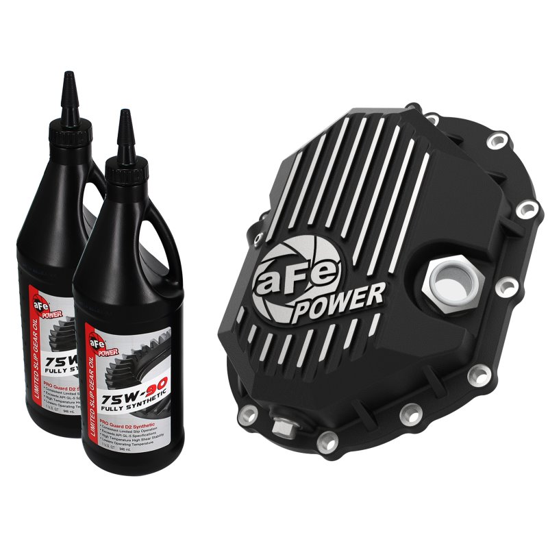 AFE Power 11-18 GM 2500-3500 AAM 9.25 Axle Front Diff Cover Black Machined w/ 2 Qts 75w90 Oil