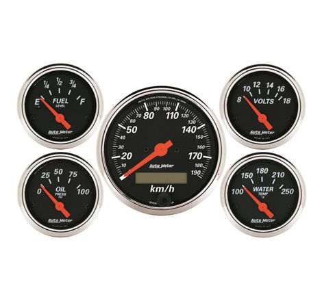 Autometer Designer Black 5 Pc Kit w/ Elec KMH Speedo, Oil Press, Water Temp, Volt, Fuel Level