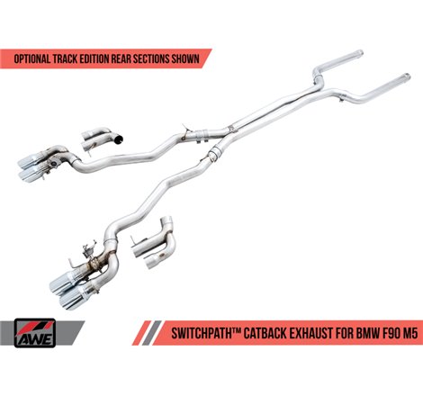 AWE Tuning 18-19 BMW M5 (F90) 4.4T AWD SwitchPath Cat-back Exhaust - Chrome Silver Tips