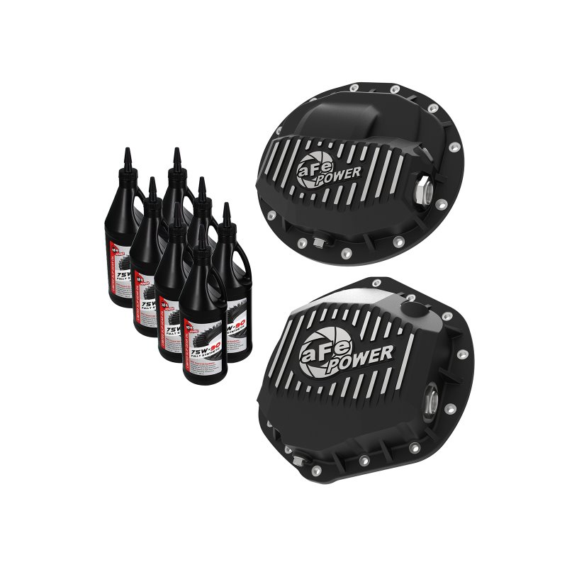 aFe Pro Series F&R Differential Cover Black w/ Machined Fins 13-18 RAM 6.7L w/ 75W90 Synth Gear Oil