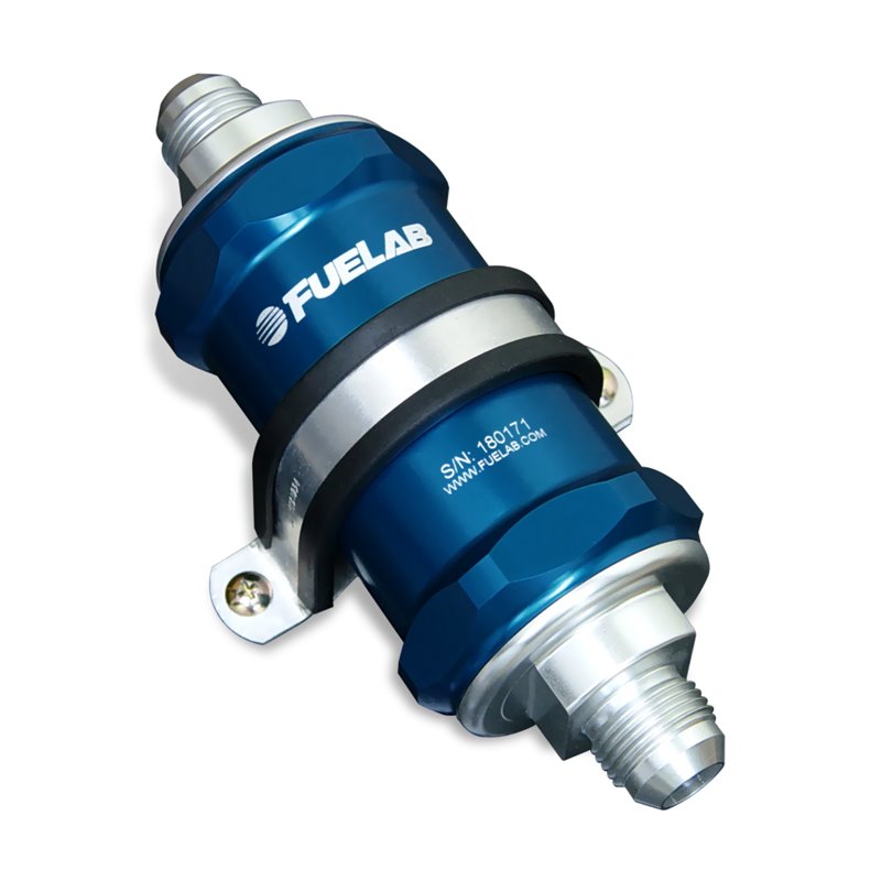 Fuelab 818 In-Line Fuel Filter Standard -10AN In/Out 100 Micron Stainless - Blue