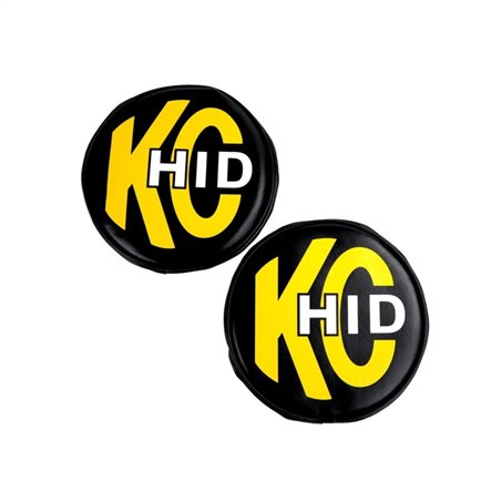 KC HiLiTES 8in. Round Soft Cover HID (Pair) - Black w/Yellow Brushed KC Logo