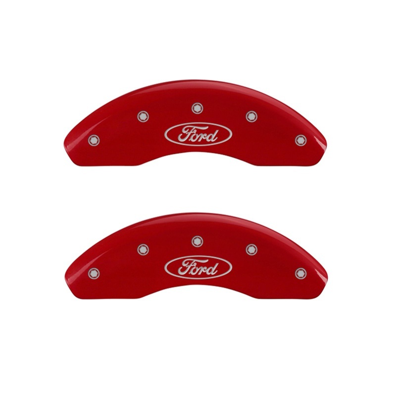 MGP Front set 2 Caliper Covers Engraved Front Oval logo/Ford Red finish silver ch