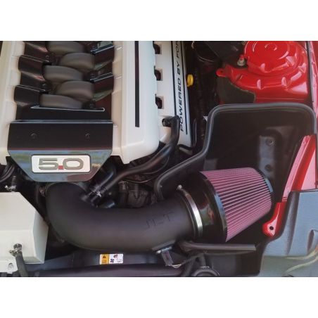 JLT 15-17 Ford Mustang GT Black Textured Cold Air Intake Kit w/Red Filter - Tune Req