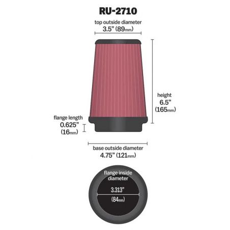 K&N Universal Filter Round (84mm Flange ID / 121mm Base OD / 165mm Height)