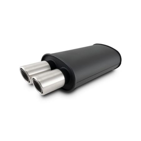 Vibrant Streetpower Flat Blk Muffler 9x5x15in Body 2.5in Inlet ID 3in Tip OD w/Dual Angle Tips