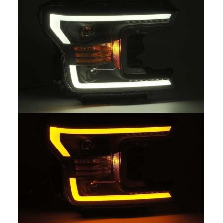AlphaRex 18-20 Ford F-150 LUXX LED Proj Headlights Plank Style Chrome w/Activ Light/DRL
