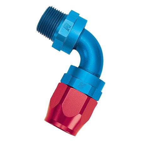 Russell Performance -6 AN Red/Blue 90 Degree Full Flow Swivel Pipe Thread Hose End (With 1/4in NPT)