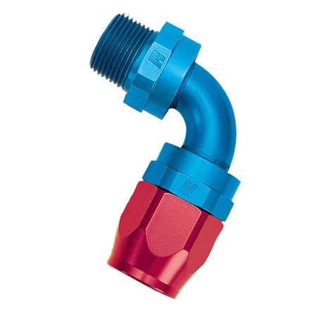 Russell Performance -8 AN Red/Blue 90 Degree Full Flow Swivel Pipe Thread Hose End (With 3/8in NPT)