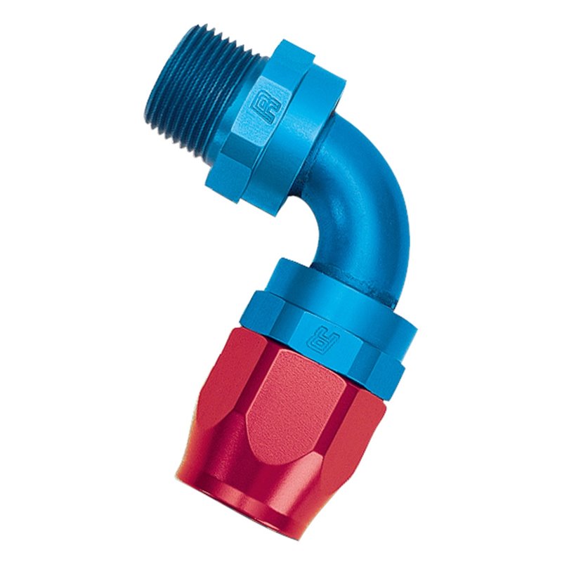 Russell Performance -8 AN Red/Blue 90 Degree Full Flow Swivel Pipe Thread Hose End (With 3/8in NPT)