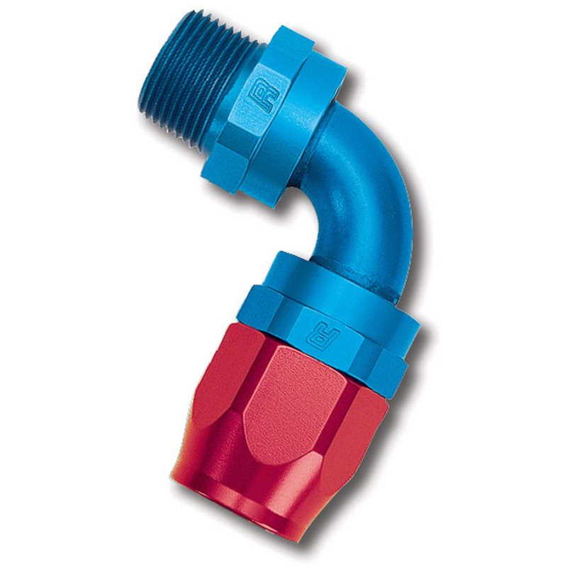 Russell Performance -6 AN Red/Blue 90 Degree Full Flow Swivel Pipe Thread Hose End (With 3/8in NPT)