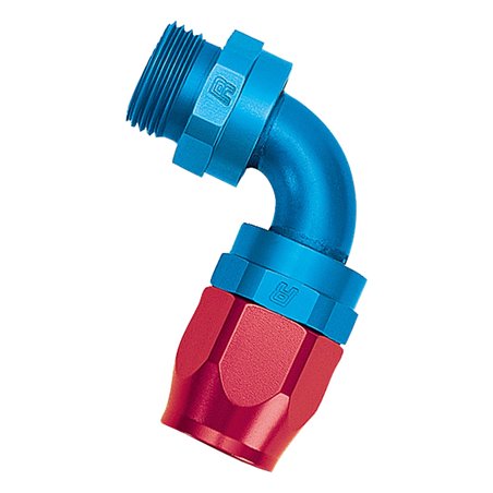 Russell Performance -10 AN Red/Blue 90 Degree Swivel Dry Sump Hose End (-10 Port 7/8in-14 Thread)