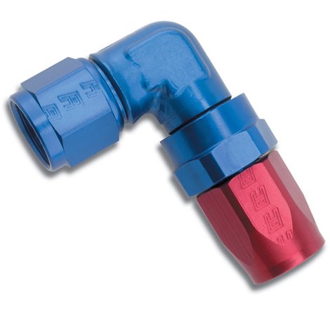 Russell Performance -6 AN Red/Blue 90 Degree Forged Aluminum Swivel Hose End