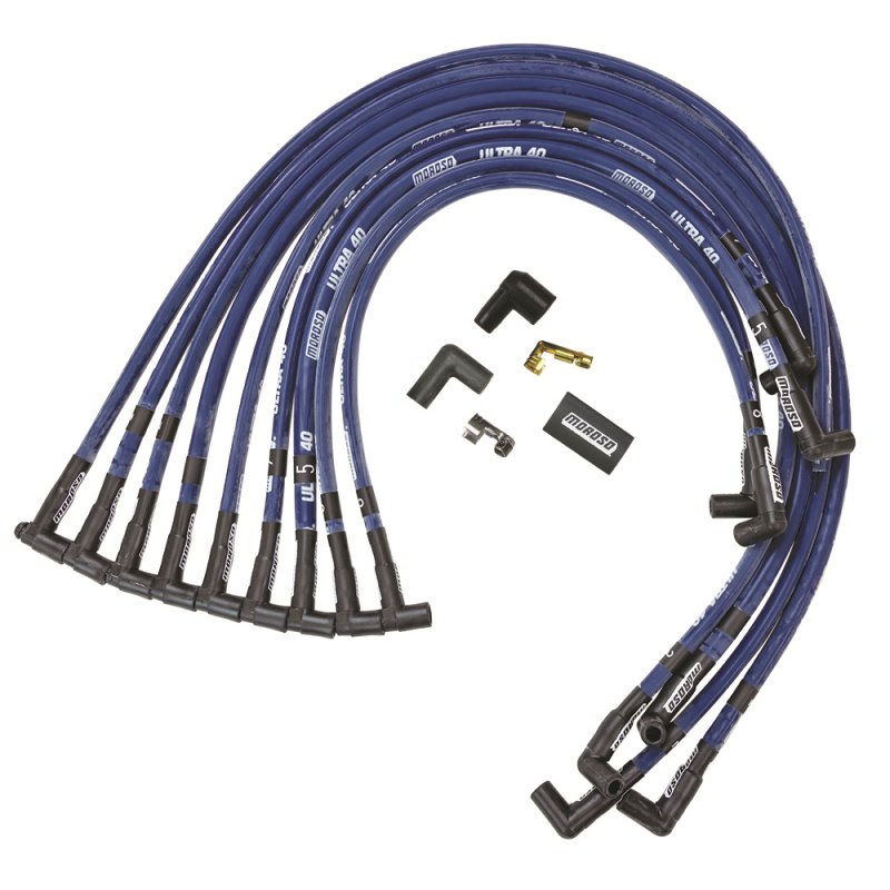 Moroso Chevrolet Small Block Ignition Wire Set - Ultra 40 - Sleeved - HEI - 90 Degree - Blue