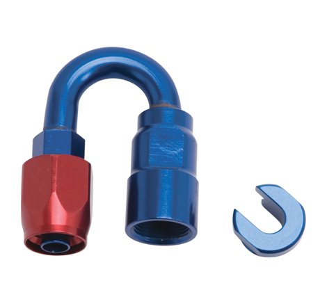 Russell Performance 5/16in SAE Quick Disc Female to -6 Hose Red/Blue 180 Degree Hose End