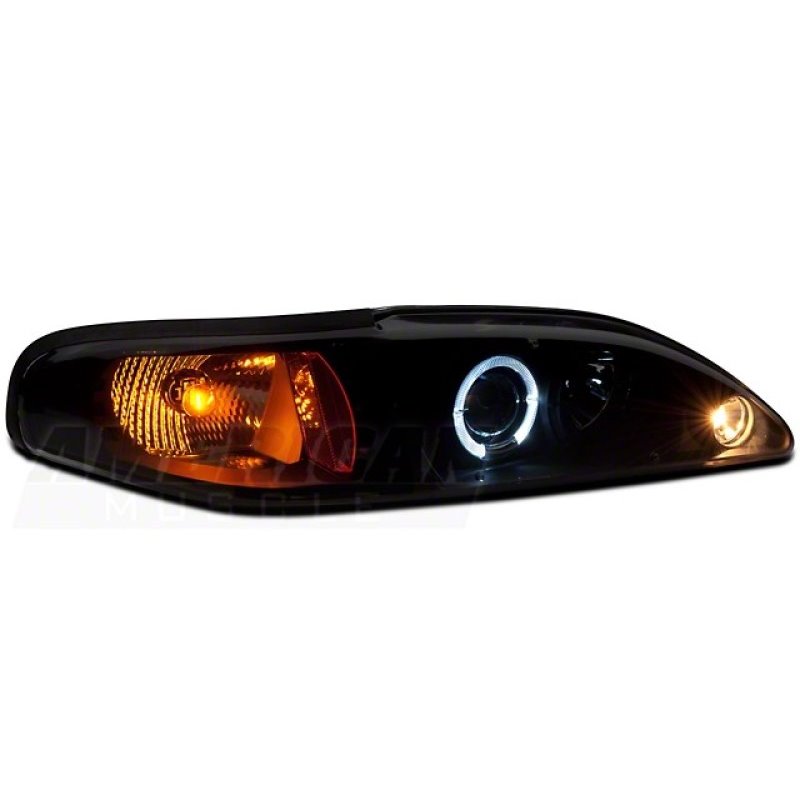 Raxiom 94-98 Ford Mustang LED Halo Projector Headlights- Black Housing (Smoked Lens)