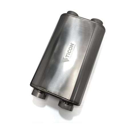 Ticon Industries 17in OAL 2.5in Thin Oval Matte Finish Titanium Muffler - 2.5in Dual In/Dual Out