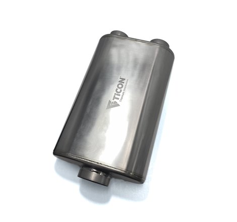 Ticon Industries 17in OAL 3in Thin Oval Matte Finish Titanium Muffler - 3in Center In/2.5in Dual Out