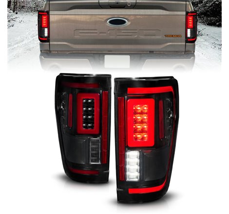 ANZO 21-23 Ford F-150 LED Taillights Seq. Signal w/BLIS Cover - Smoke Blk (For Factory Halogen ONLY)