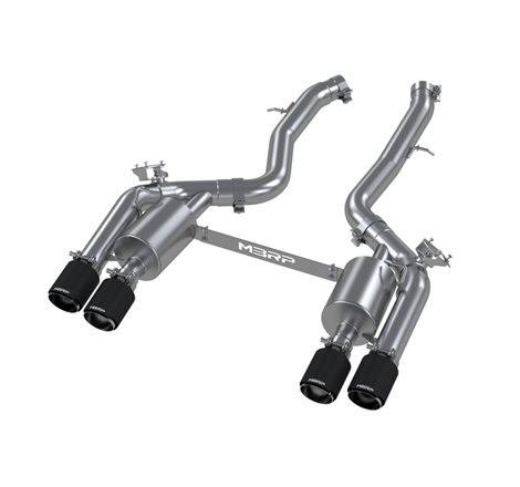MBRP 18-22 BMW M2 Competition 3.0L T304 SS 3in Resonator-Back Exhaust Quad Rear w/ Carbon Fiber Tips