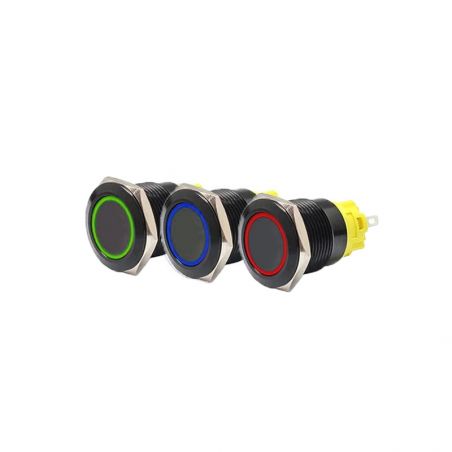 16mm Black Latching Push Button Switch - RGB LED (Green/Red/Blue)