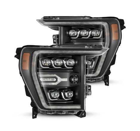 AlphaRex 21-22 Ford F-150 NOVA LED Proj Headlights Plank Style Blk w/Activ Light/Seq Signal