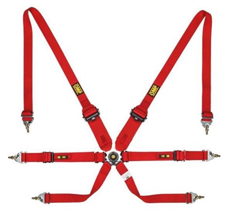 OMP Safety Harness One 2In Convertible Red Pull Up Conv Pull Down - (Fia 8853-2016)