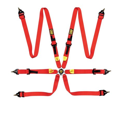OMP Safety Harness First 2In Red (Fia 8853-2016) Pull Up - Steel Adj