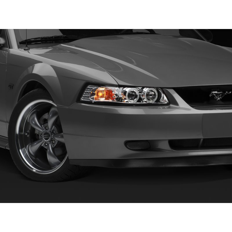 Raxiom 99-04 Ford Mustang Dual LED Halo Projector Headlights- Chrome Housing (Clear Lens)