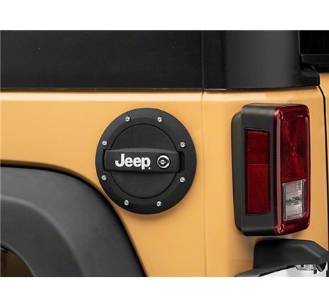 Officially Licensed Jeep 07-18 Jeep Wrangler JK Locking Fuel Door w/ Printed Jeep Logo