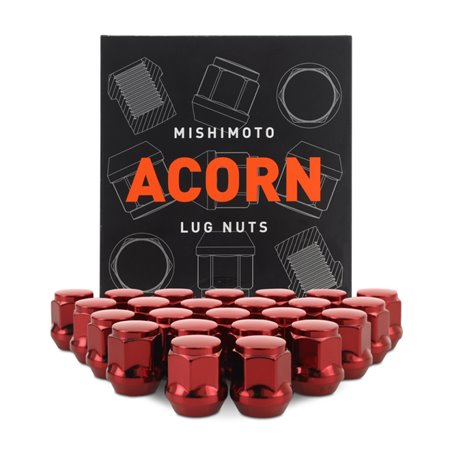 Mishimoto Steel Acorn Lug Nuts M12 x 1.5 - 24pc Set - Red
