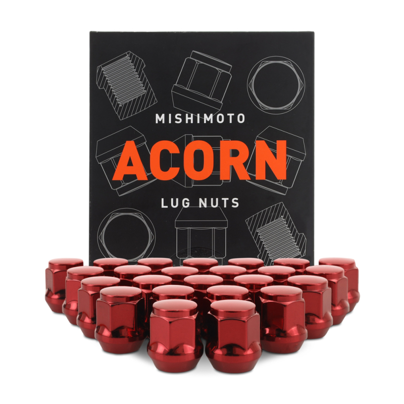 Mishimoto Steel Acorn Lug Nuts M14 x 1.5 - 24pc Set - Red