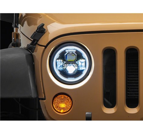 Raxiom 07-18 Jeep Wrangler JK Axial 7-In LED Headlights w/ DRL Turn Signals- Blk Housing (Clear)