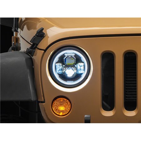 Raxiom 07-18 Jeep Wrangler JK Axial 7-In LED Headlights w/ DRL Turn Signals- Blk Housing (Clear)