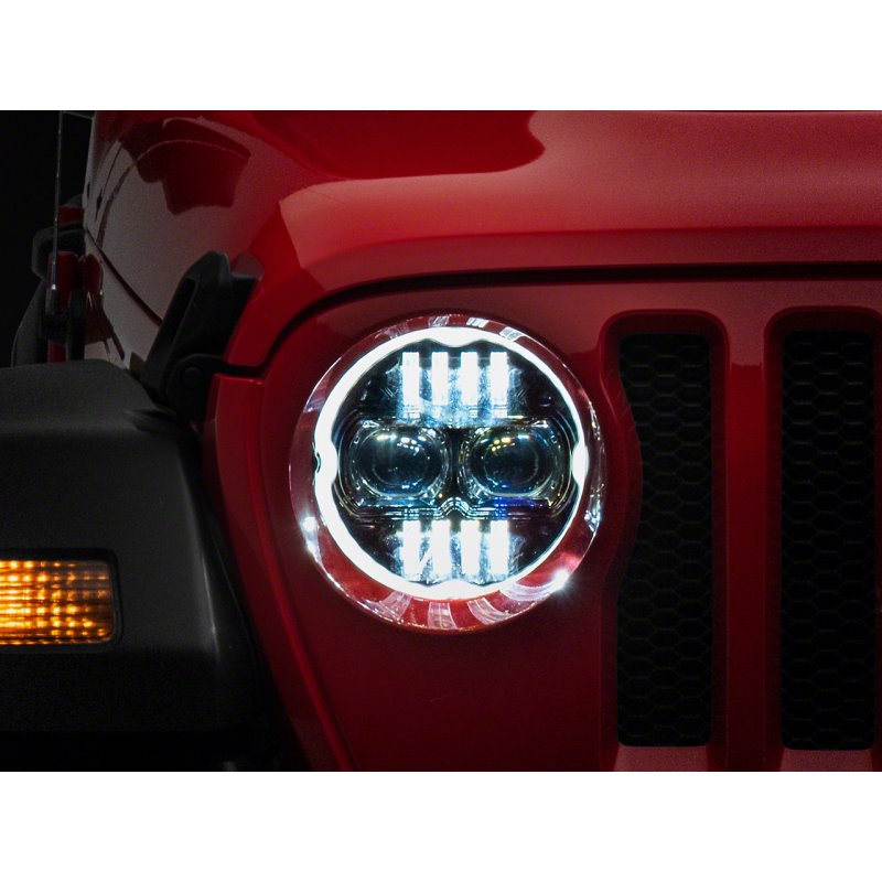 Raxiom 18-23 Jeep Wrangler JL Axial Series 9-In Angel Eye LED Headlights- Blk Housing (Clear Lens)