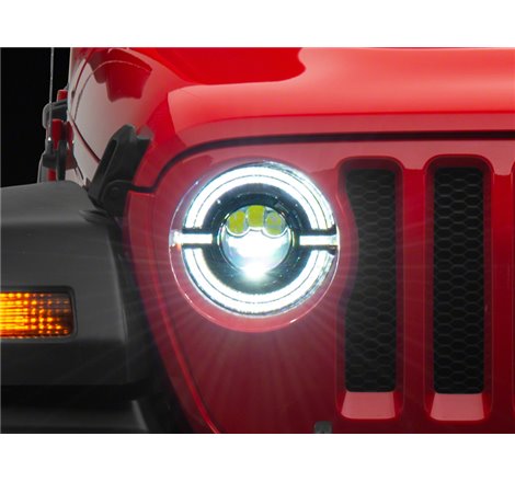 Raxiom 18-23 Jeep Wrangler JL Axial Series 9-In LED Angel Eye Headlights- Blk Housing (Clear Lens)