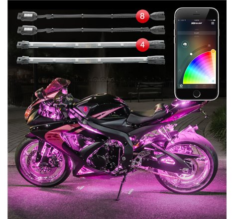 XK Glow Strip Million Color XKCHROME Smartphone App ATV/Motorcycle LED Light Kit 8xPod + 4x10In