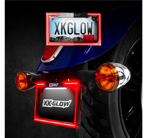 XK Glow Motorcycle License Plate Frame Light w/ Turn Signal - Chrome