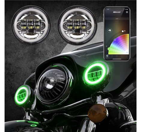 XK Glow 4.5In Chrome RGB LED Harley Running Light XKchrome Bluetooth App Controlled Kit