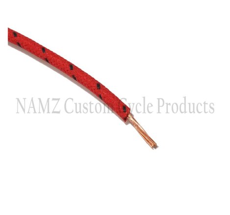 NAMZ OEM Color Cloth-Braided Wire 25ft. Pack 16g - Red w/Black Tracer