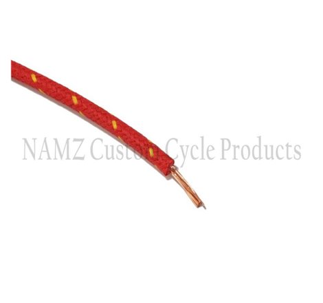 NAMZ OEM Color Cloth-Braided Wire 25ft. Pack 16g - Red w/Yellow Tracer
