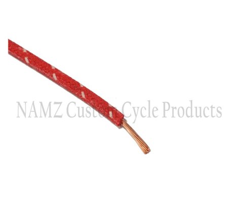 NAMZ OEM Color Cloth-Braided Wire 25ft. Pack 16g - Red w/White Tracer
