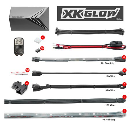 XK Glow Flex Strips 2 Million Color XKGLOW LED Accent Light Marine/Boat Kit 6x36In Strips + 6x 10In