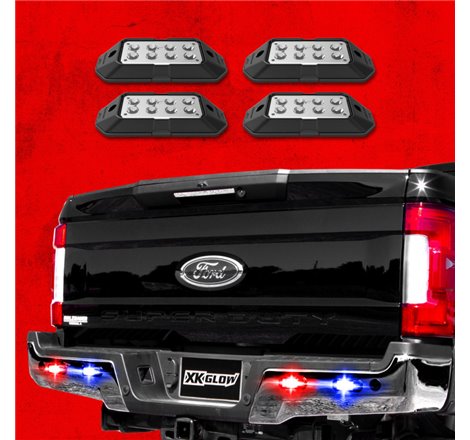 XK Glow Strobe Pod Lights w/ Traffic Modes Ultra LEDs Multiple Modes + Solid On - Red + Blue 4pc