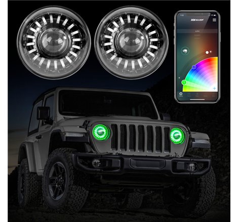 XK Glow 2pc 7in App Control RGB Wrangler JL Headlight Kit w/ Mounting Brackets
