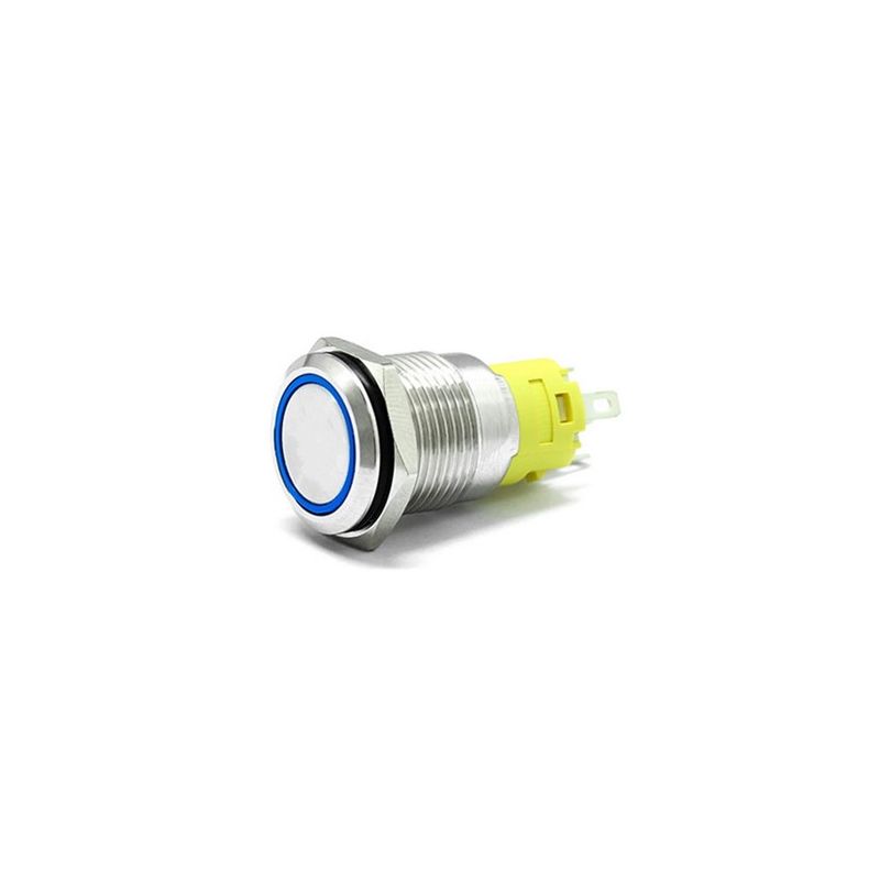 16mm Chrome Latching Push Button Switch - Blue LED