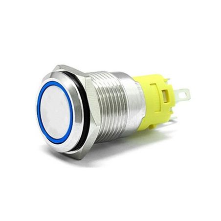 16mm Chrome Latching Push Button Switch - Blue LED