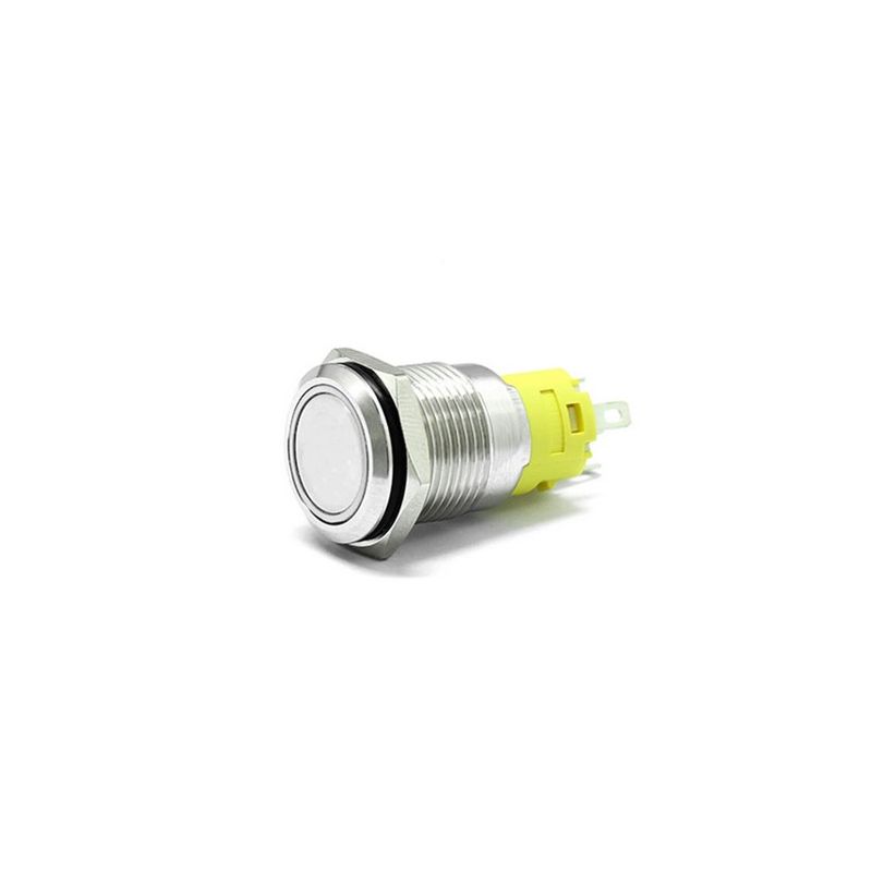 16mm Chrome Latching Push Button Switch - White LED